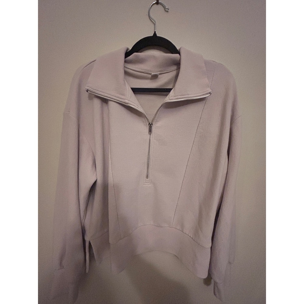 Caracilia Quarter Zip Pullover Womens Large Beige Excellent Ribbed Cropped Sweat